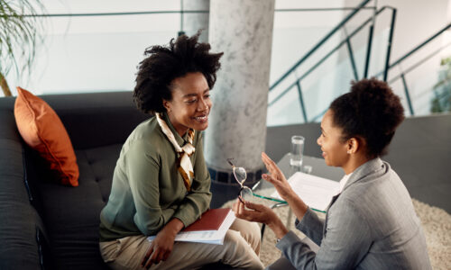 Two women talking